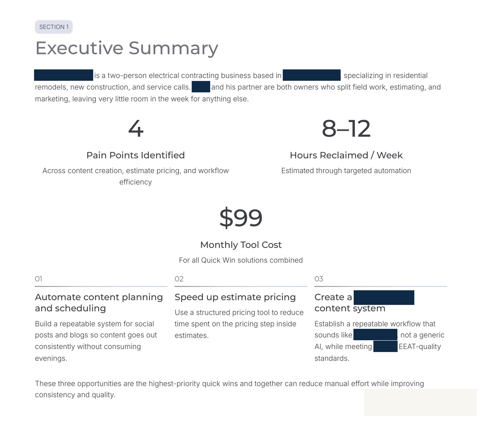 Executive summary slide